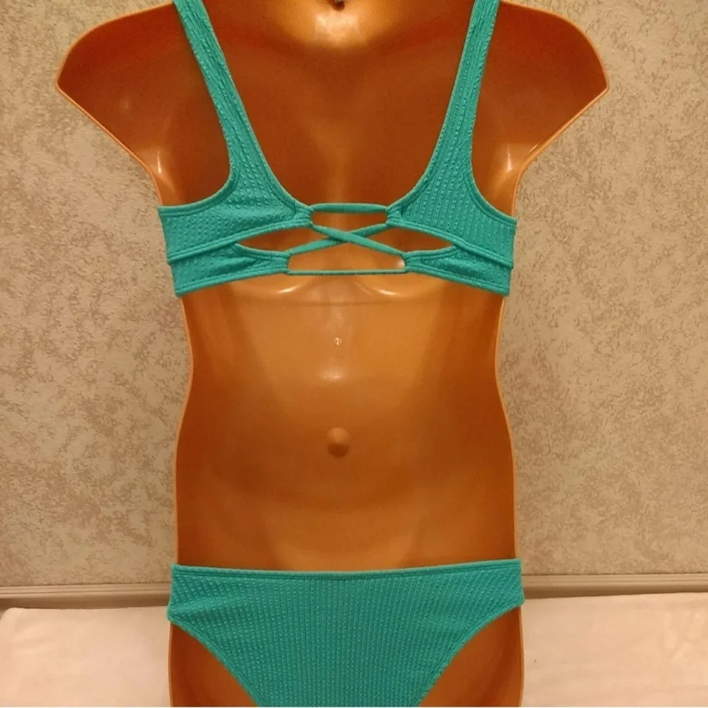 Xhilaration Mossy Green Ribbed Bikini Set